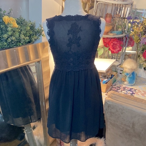 🌷 Pull&Bear 🌷 Rose Crochet Lace Embroidered Sheer Button Up Babydoll Dress - Picture 5 of 10